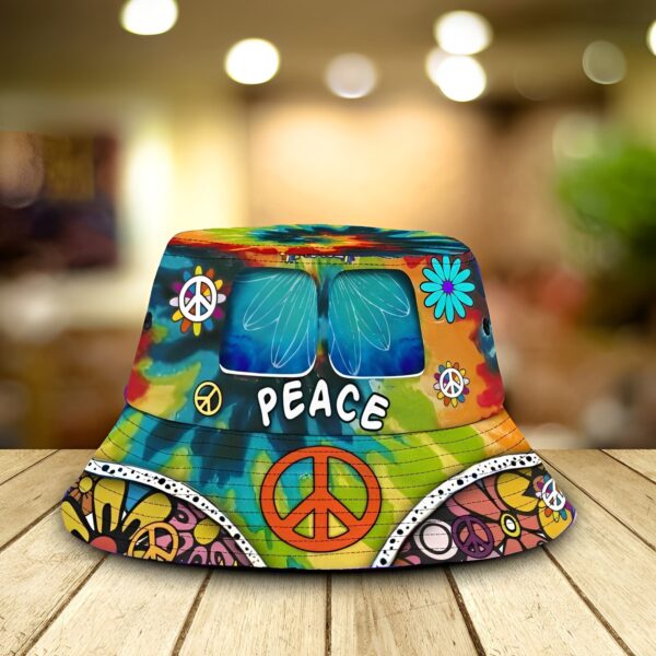 Hippie Peace Bus Multi Color Spiral Tie Dye Bucket Hat