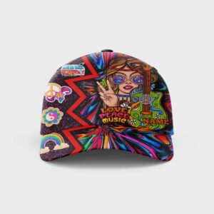 Personalized Hippie Peace Love Guitar Music Baseball Cap