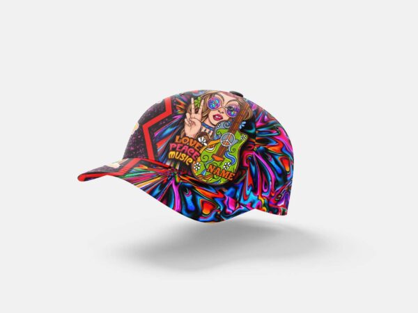 Personalized Hippie Peace Love Guitar Music Baseball Cap