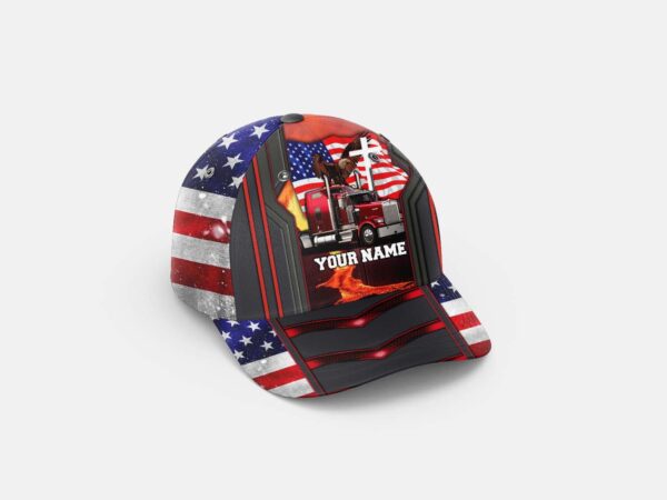 Personalized Trucker Eagle Cross Under God America Flag Baseball Cap