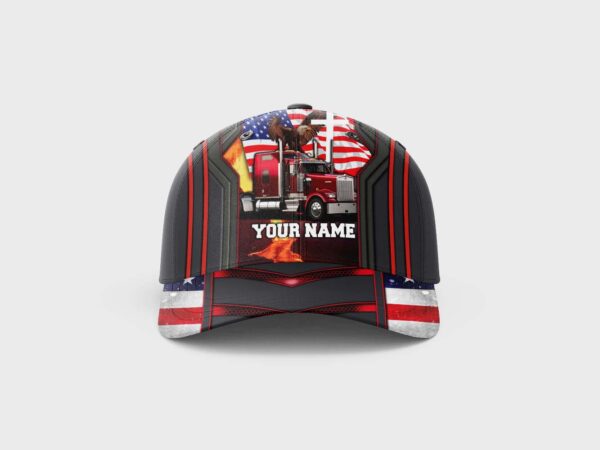 Personalized Trucker Eagle Cross Under God America Flag Baseball Cap